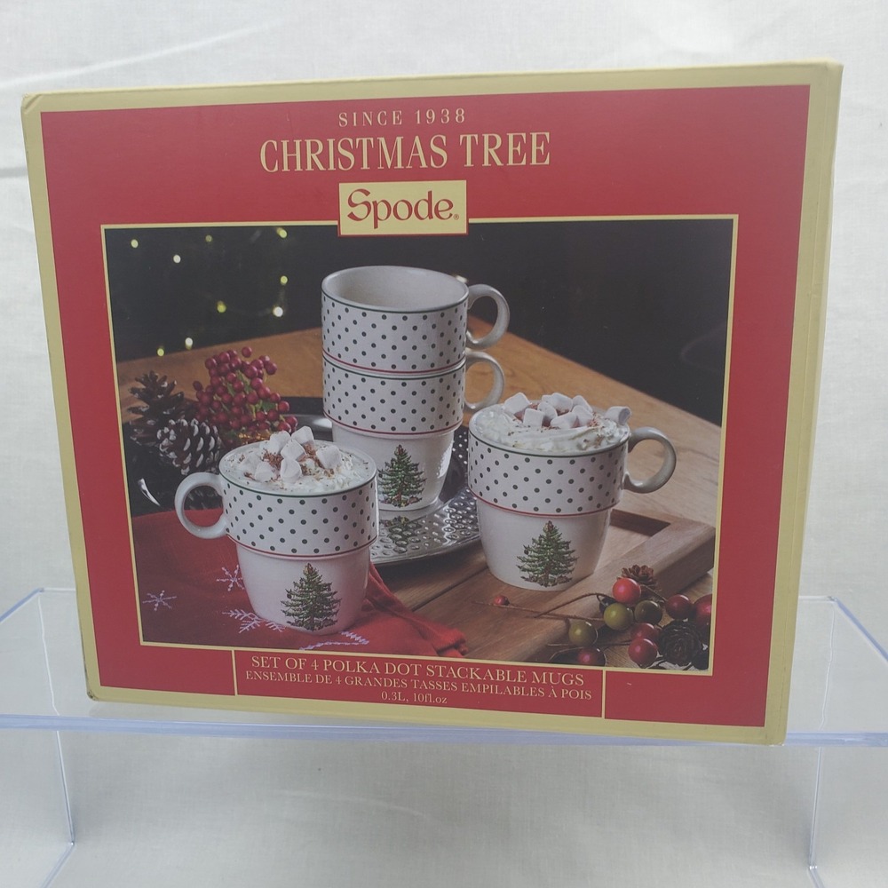 Spode - Christmas Tree Collection Polka Dot, Set Of 4 Stackable Mugs BRAND NEW